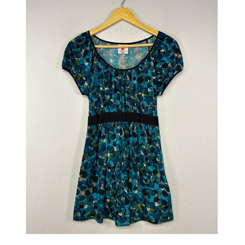 Boho Two Hearts Maternity Womens M Blue Abstract Empire Waist Tie Back Top